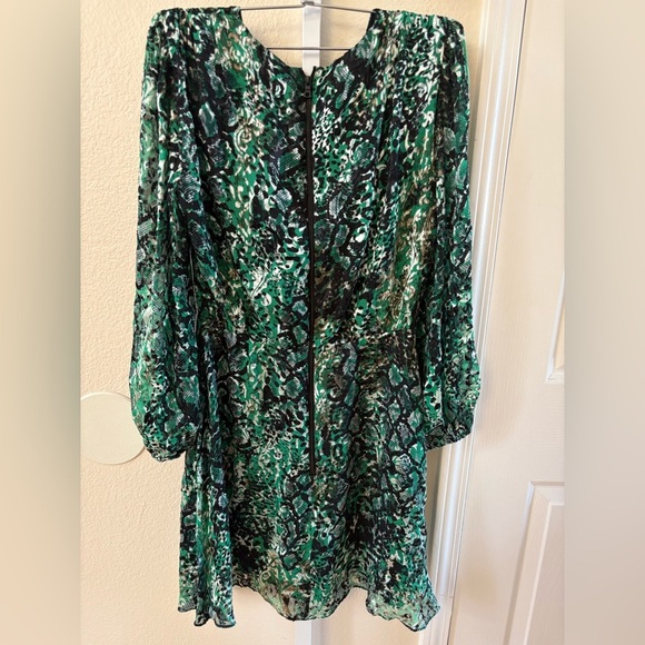 Alice + Olivia Rita Blouson Sleeve Mini Dress in Black and Emerald - Size 4 - Picture 8 of 8